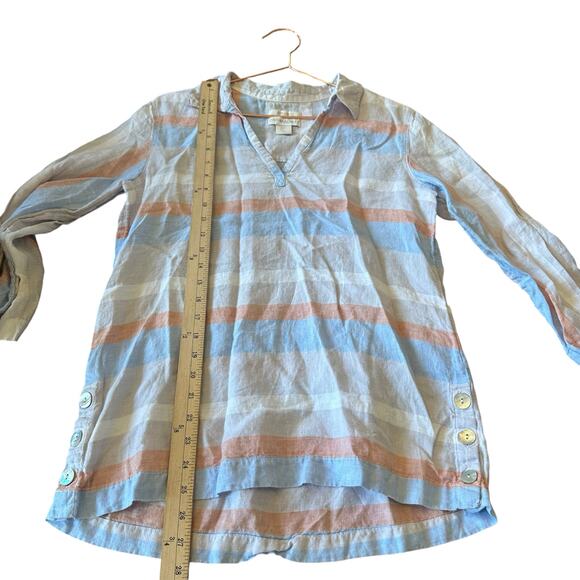 Cynthia Rowley 100% linen muted striped 3/4 sleeve top size small - Picture 4 of 5